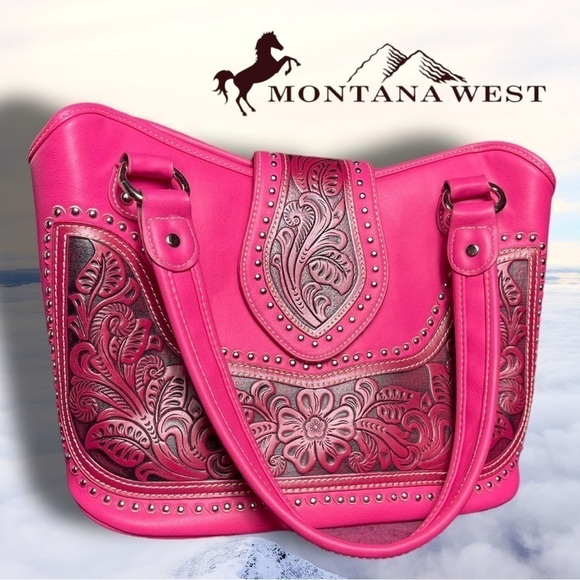 Nwot Montana West Tooled Concealed Handgun Studded Satchel Purse Pink - Picture 1 of 15
